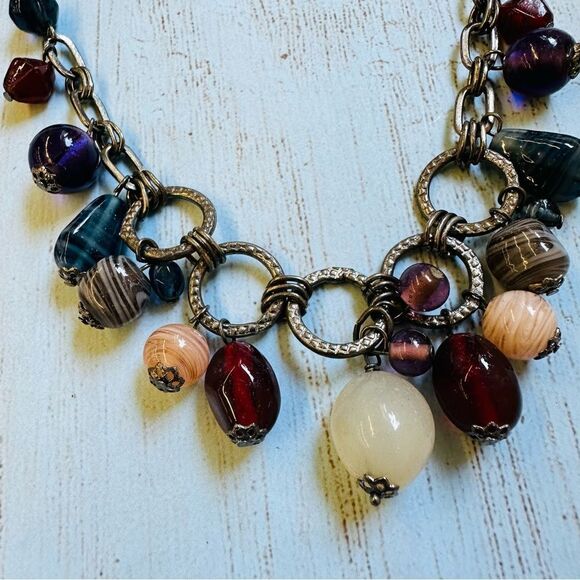 Premier Designs Silvertone Glass Bead Necklace Earring Set - Picture 2 of 4